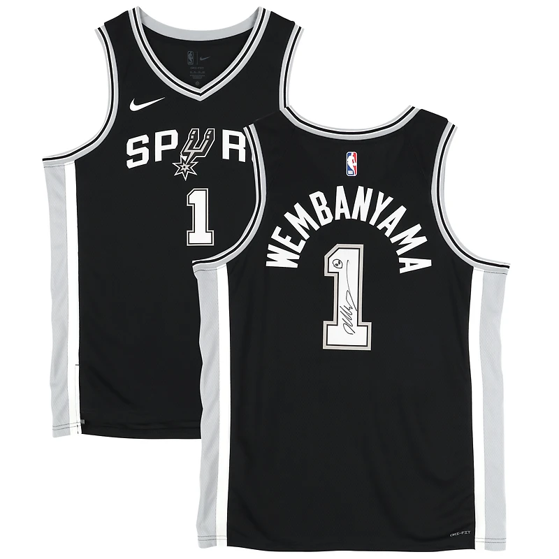 Victor Wembanyama San Antonio Spurs Autographed Black Nike Icon Swingman Jersey with Alien Head Drawing
