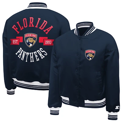 Women's Starter  Navy Florida Panthers Printed Round Team Logo Satin Varsity Full-Snap Jacket