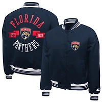Women's Starter  Navy Florida Panthers Printed Round Team Logo Satin Varsity Full-Snap Jacket