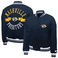 Women's Starter  Navy Nashville Predators Printed Round Team Logo Satin Varsity Full-Snap Jacket