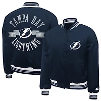 Women's Starter  Navy Tampa Bay Lightning Printed Round Team Logo Satin Varsity Full-Snap Jacket