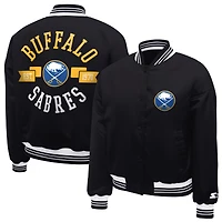 Women's Starter  Black Buffalo Sabres Printed Round Team Logo Satin Varsity Full-Snap Jacket