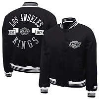 Women's Starter  Black Los Angeles Kings Printed Round Team Logo Satin Varsity Full-Snap Jacket
