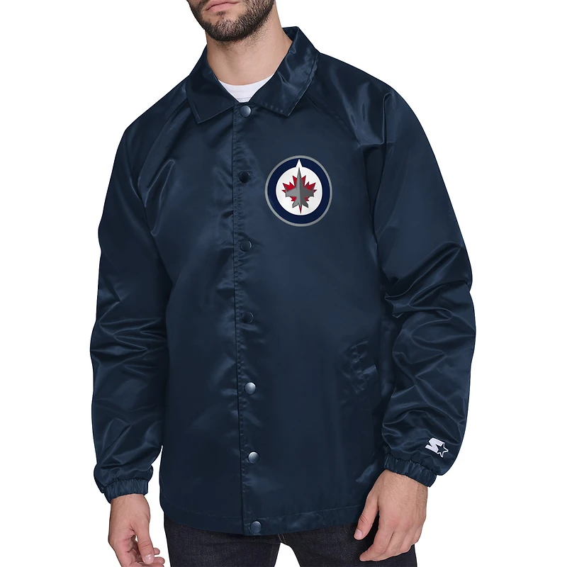 Men's Starter  Navy Winnipeg Jets Printed Logo Coaches Full-Snap Jacket