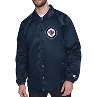 Men's Starter  Navy Winnipeg Jets Printed Logo Coaches Full-Snap Jacket
