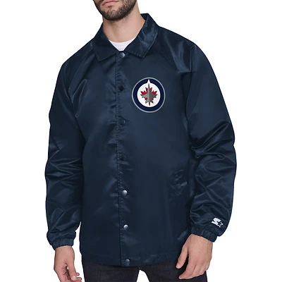 Men's Starter  Navy Winnipeg Jets Printed Logo Coaches Full-Snap Jacket