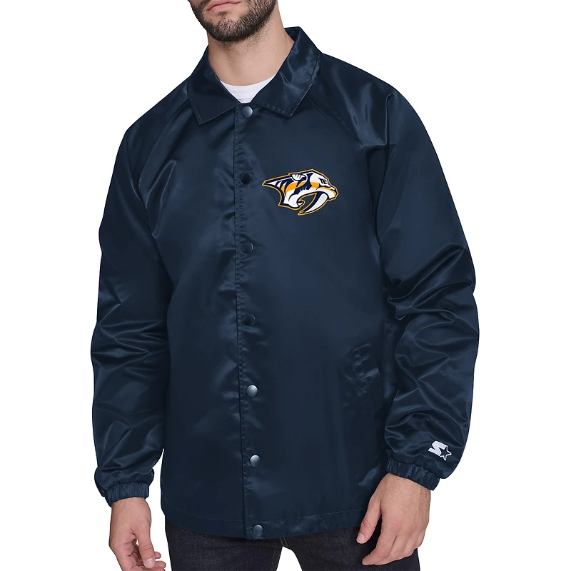 Men's Starter  Navy Nashville Predators Printed Logo Coaches Full-Snap Jacket