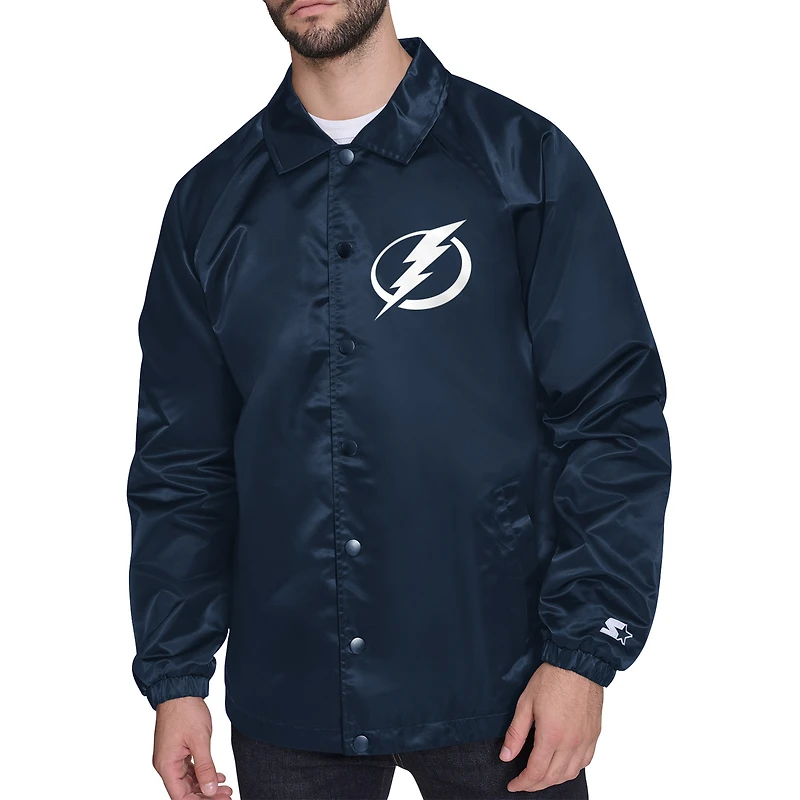 Men's Starter  Navy Tampa Bay Lightning Printed Logo Coaches Full-Snap Jacket