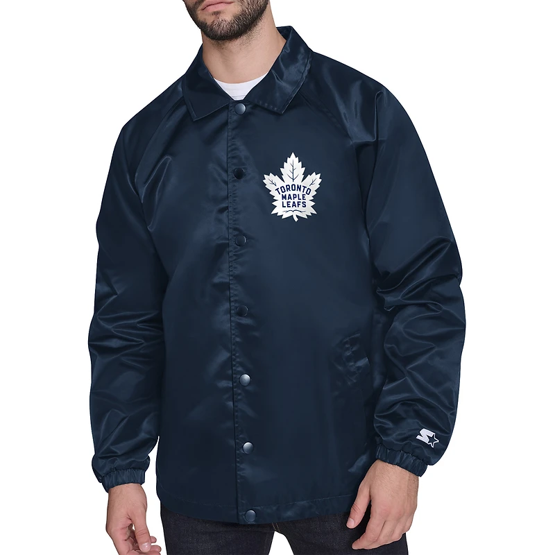 Men's Starter  Navy Toronto Maple Leafs Printed Logo Coaches Full-Snap Jacket