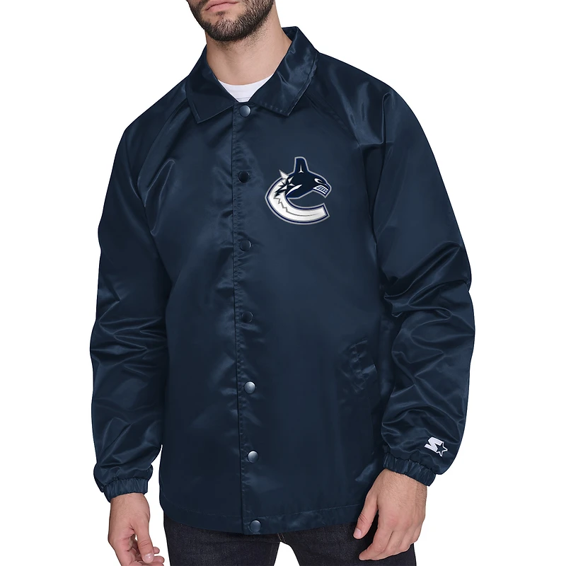 Men's Starter  Navy Vancouver Canucks Printed Logo Coaches Full-Snap Jacket