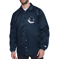 Men's Starter  Navy Vancouver Canucks Printed Logo Coaches Full-Snap Jacket