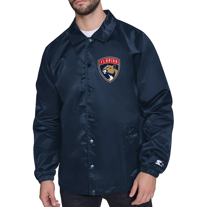 Men's Starter  Navy Florida Panthers Printed Logo Coaches Full-Snap Jacket