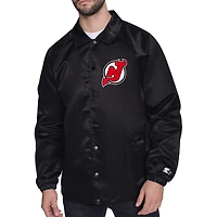 Men's Starter  Black New Jersey Devils Printed Logo Coaches Full-Snap Jacket