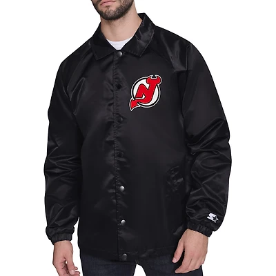 Men's Starter  Black New Jersey Devils Printed Logo Coaches Full-Snap Jacket