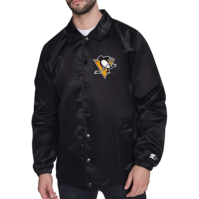 Men's Starter  Black Pittsburgh Penguins Printed Logo Coaches Full-Snap Jacket