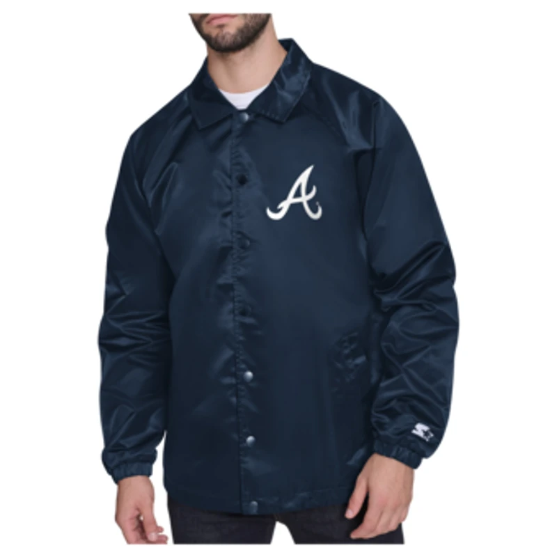 Men's Starter  Navy Atlanta Braves Shield Logo Raglan Coaches Full-Snap Jacket