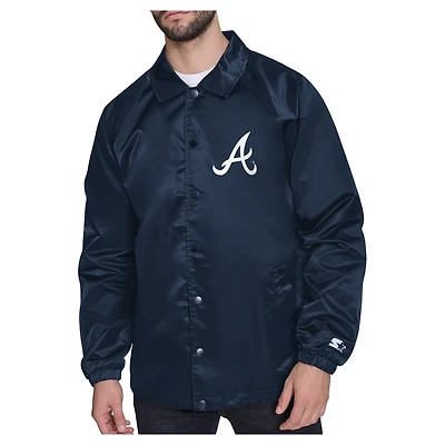 Men's Starter  Navy Atlanta Braves Shield Logo Raglan Coaches Full-Snap Jacket