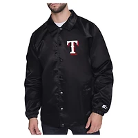 Men's Starter  Black Texas Rangers Shield Logo Raglan Coaches Full-Snap Jacket
