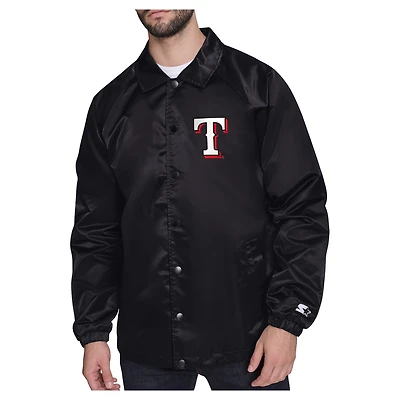 Men's Starter  Black Texas Rangers Shield Logo Raglan Coaches Full-Snap Jacket