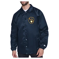 Men's Starter  Navy Milwaukee Brewers Shield Logo Raglan Coaches Full-Snap Jacket