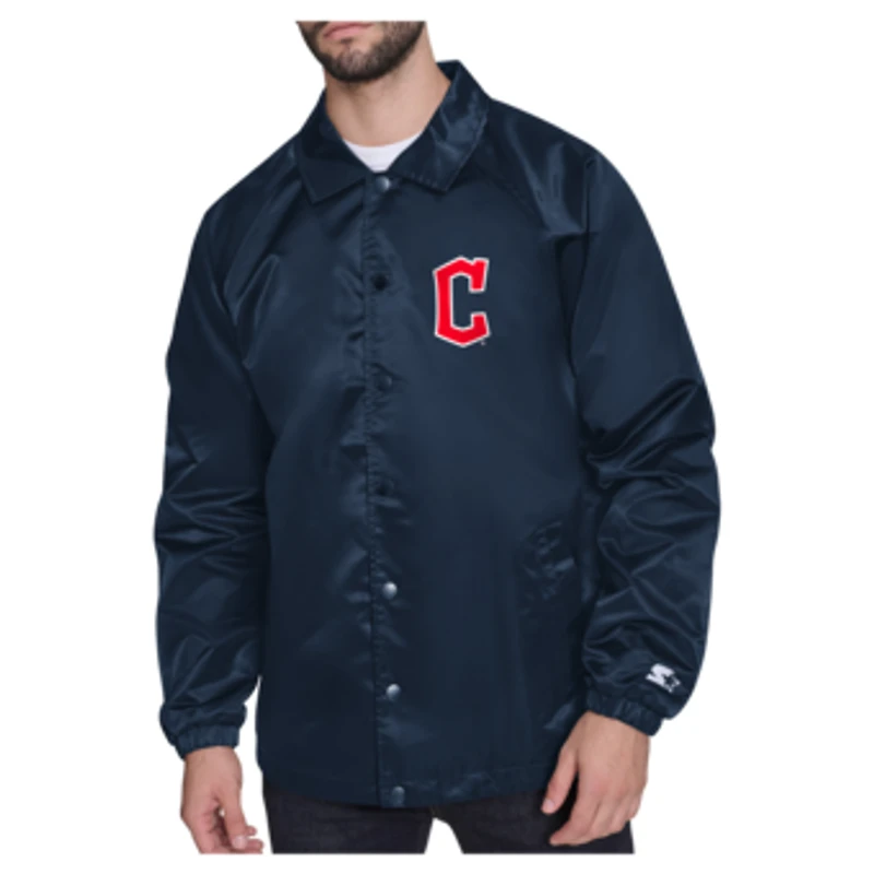 Men's Starter  Navy Cleveland Guardians Shield Logo Raglan Coaches Full-Snap Jacket