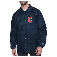 Men's Starter  Navy Cleveland Guardians Shield Logo Raglan Coaches Full-Snap Jacket