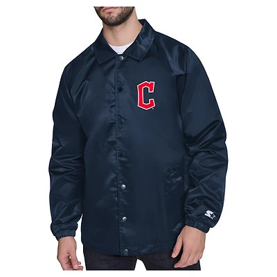 Men's Starter  Navy Cleveland Guardians Shield Logo Raglan Coaches Full-Snap Jacket