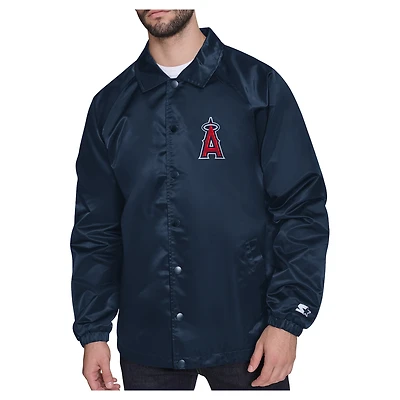 Men's Starter  Navy Los Angeles Angels Shield Logo Raglan Coaches Full-Snap Jacket