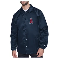 Men's Starter  Navy Los Angeles Angels Shield Logo Raglan Coaches Full-Snap Jacket