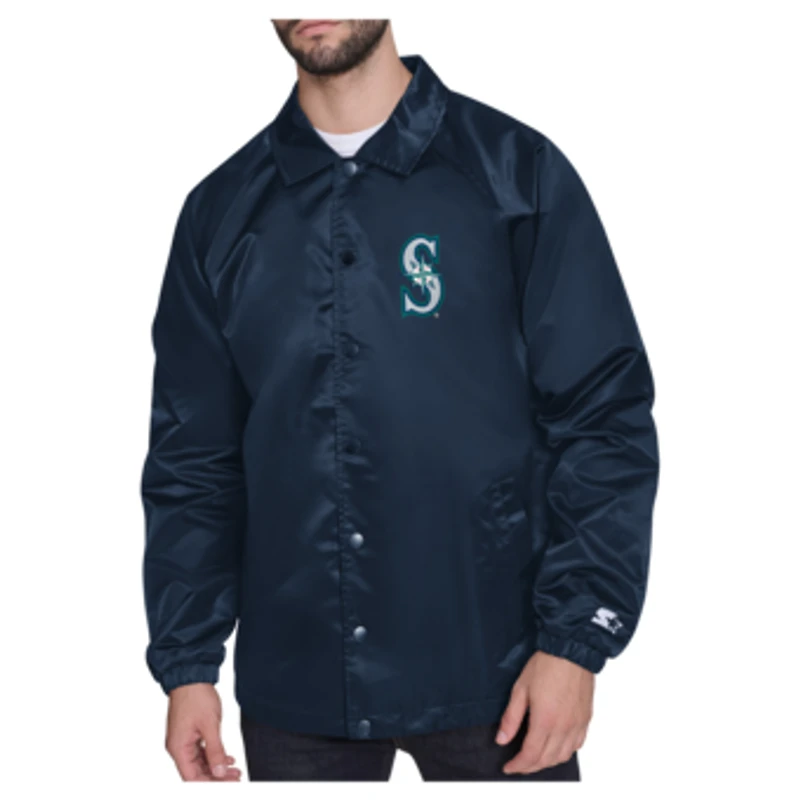 Men's Starter  Navy Seattle Mariners Shield Logo Raglan Coaches Full-Snap Jacket