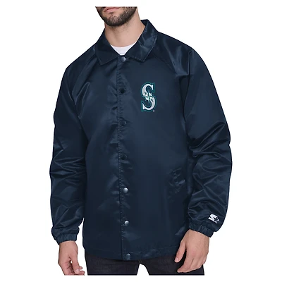 Men's Starter  Navy Seattle Mariners Shield Logo Raglan Coaches Full-Snap Jacket