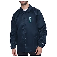 Men's Starter  Navy Seattle Mariners Shield Logo Raglan Coaches Full-Snap Jacket
