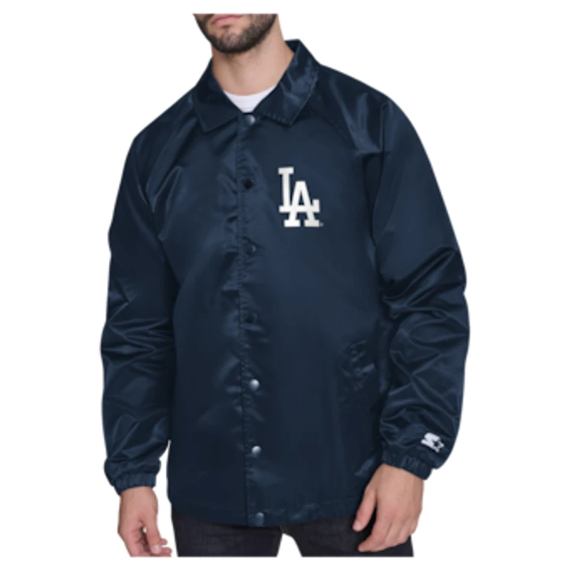 Men's Starter  Navy Los Angeles Dodgers Shield Logo Raglan Coaches Full-Snap Jacket
