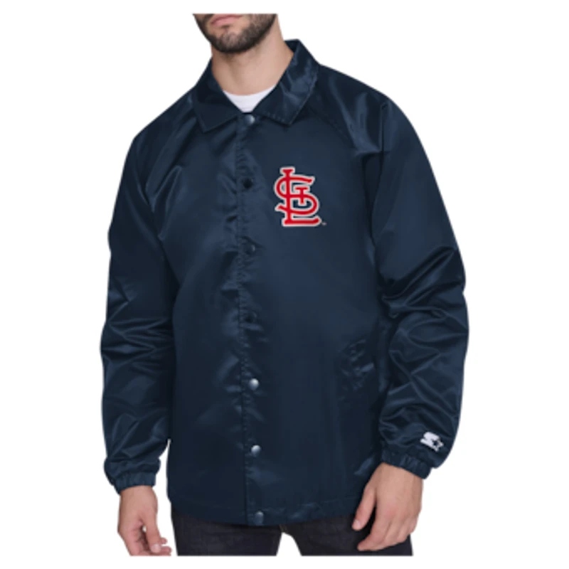 Men's Starter  Navy St. Louis Cardinals Shield Logo Raglan Coaches Full-Snap Jacket