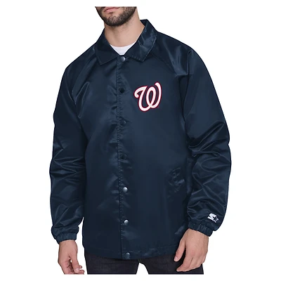 Men's Starter  Navy Washington Nationals Shield Logo Raglan Coaches Full-Snap Jacket