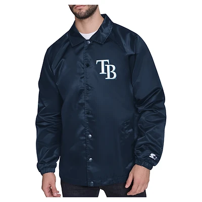 Men's Starter  Navy Tampa Bay Rays Shield Logo Raglan Coaches Full-Snap Jacket