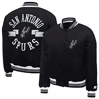 Women's Starter  Black San Antonio Spurs Printed Logo Cropped Satin Varsity Full-Snap Jacket