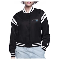 Women's Starter  Black Orlando Magic Printed Logo Cropped Satin Varsity Full-Snap Jacket