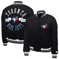Women's Starter  Black Toronto Blue Jays Printed Logo Cropped Satin Varsity Full-Snap Jacket
