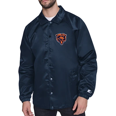 Men's Starter  Navy Chicago Bears Printed Logo Raglan Coaches Full-Snap Jacket