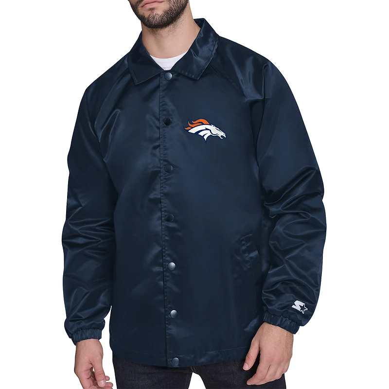 Men's Starter  Navy Denver Broncos Printed Logo Raglan Coaches Full-Snap Jacket