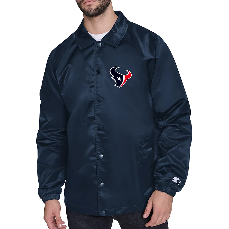 Men's Starter  Navy Houston Texans Printed Logo Raglan Coaches Full-Snap Jacket