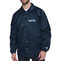 Men's Starter  College Navy Seattle Seahawks Printed Logo Raglan Coaches Full-Snap Jacket