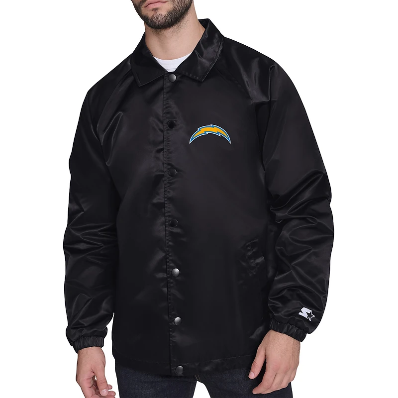 Men's Starter  Black Los Angeles Chargers Printed Logo Raglan Coaches Full-Snap Jacket