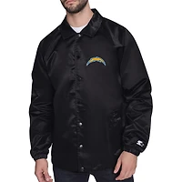 Men's Starter  Black Los Angeles Chargers Printed Logo Raglan Coaches Full-Snap Jacket