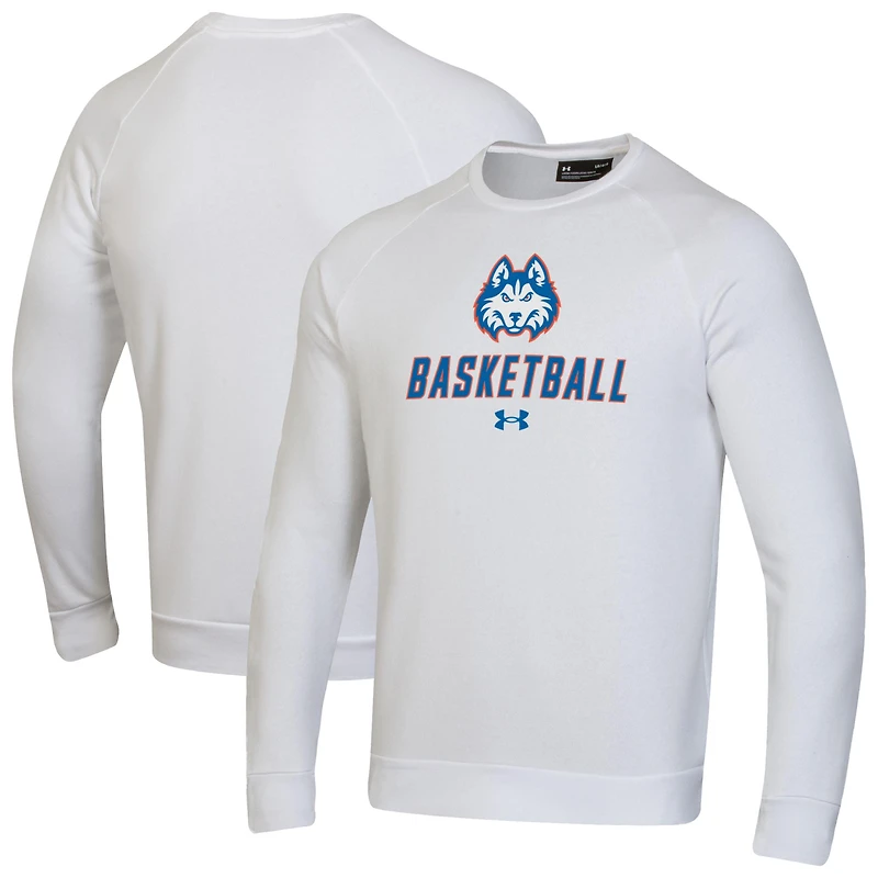 Men's Under Armour  White Houston Christian Huskies Raglan Basketball Rival Fleece Pullover Sweatshirt