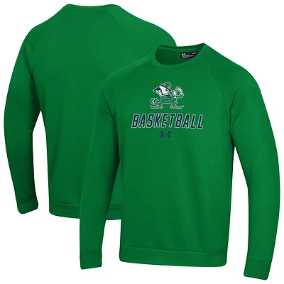 Men's Under Armour  Green Notre Dame Fighting Irish Raglan Basketball Rival Fleece Pullover Sweatshirt