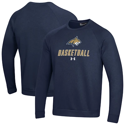 Men's Under Armour  Navy Montana State Bobcats Raglan Basketball Rival Fleece Pullover Sweatshirt
