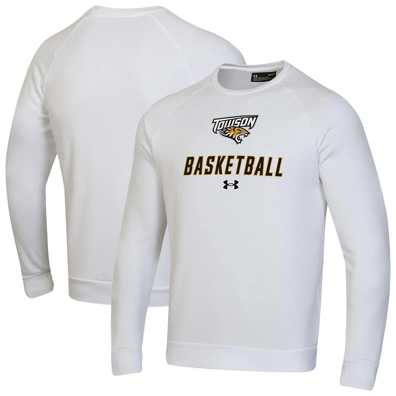 Men's Under Armour White Towson Tigers Raglan Basketball Rival Fleece Pullover Sweatshirt