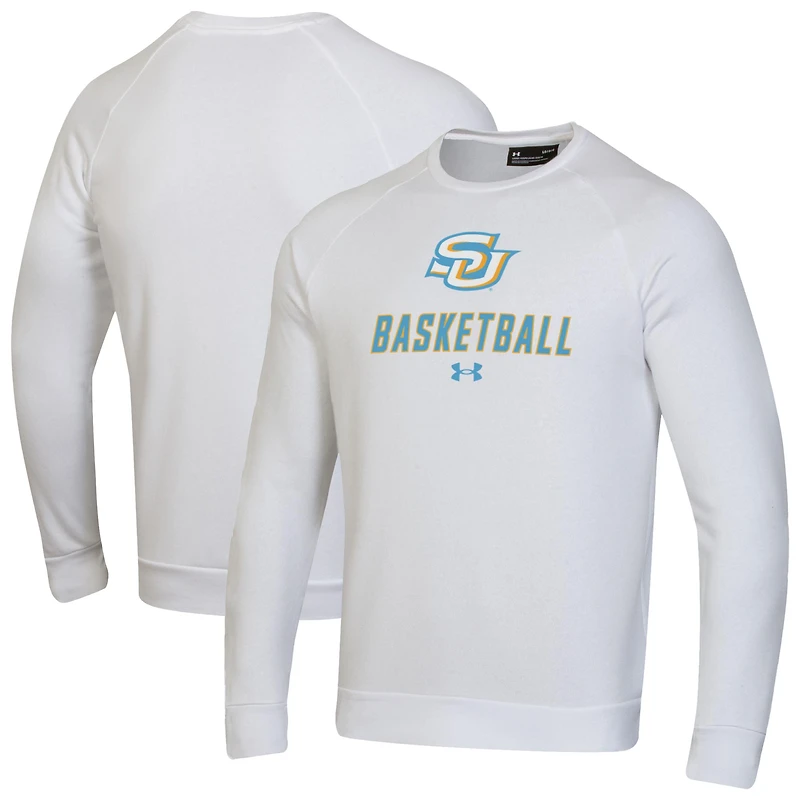 Men's Under Armour  White Southern University Jaguars Raglan Basketball Rival Fleece Pullover Sweatshirt
